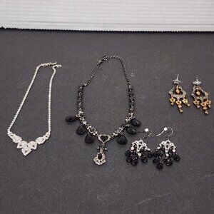 3 Sets Vintage Crystal Rhinestone Teardrop Necklace & Crystal Dangle Earrings